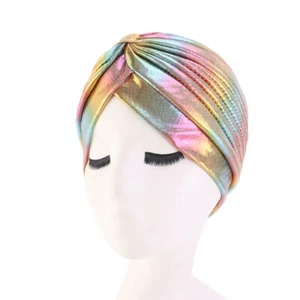 Women Golden Shiny Silk Indian Hat Female Fashion Pullover Muslim Turban Cap - Picture 1 of 19