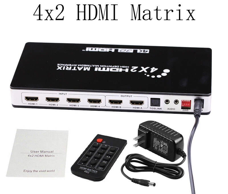 4x2 HDMI Matrix Switch Splitter Selector 4K 3D 1080P 4 in 2 out Video Converter - Image 1 of 4