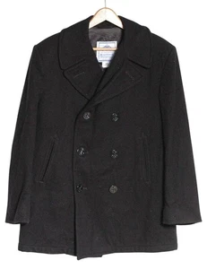 VINTAGE DSCP QUARTERDECK COLLECTION BLACK WOOL PEA COAT | SIZE S - Picture 1 of 4