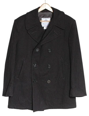 VINTAGE DSCP QUARTERDECK COLLECTION BLACK WOOL PEA COAT | SIZE S - Image 1 of 4