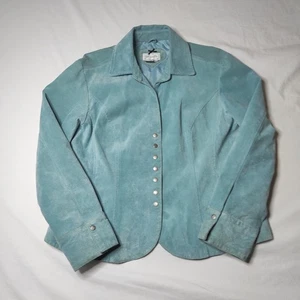 Vintage 100% Leder Aquamarin Jacke XL Damen Live A Little Snap Button... - Bild 1 von 11