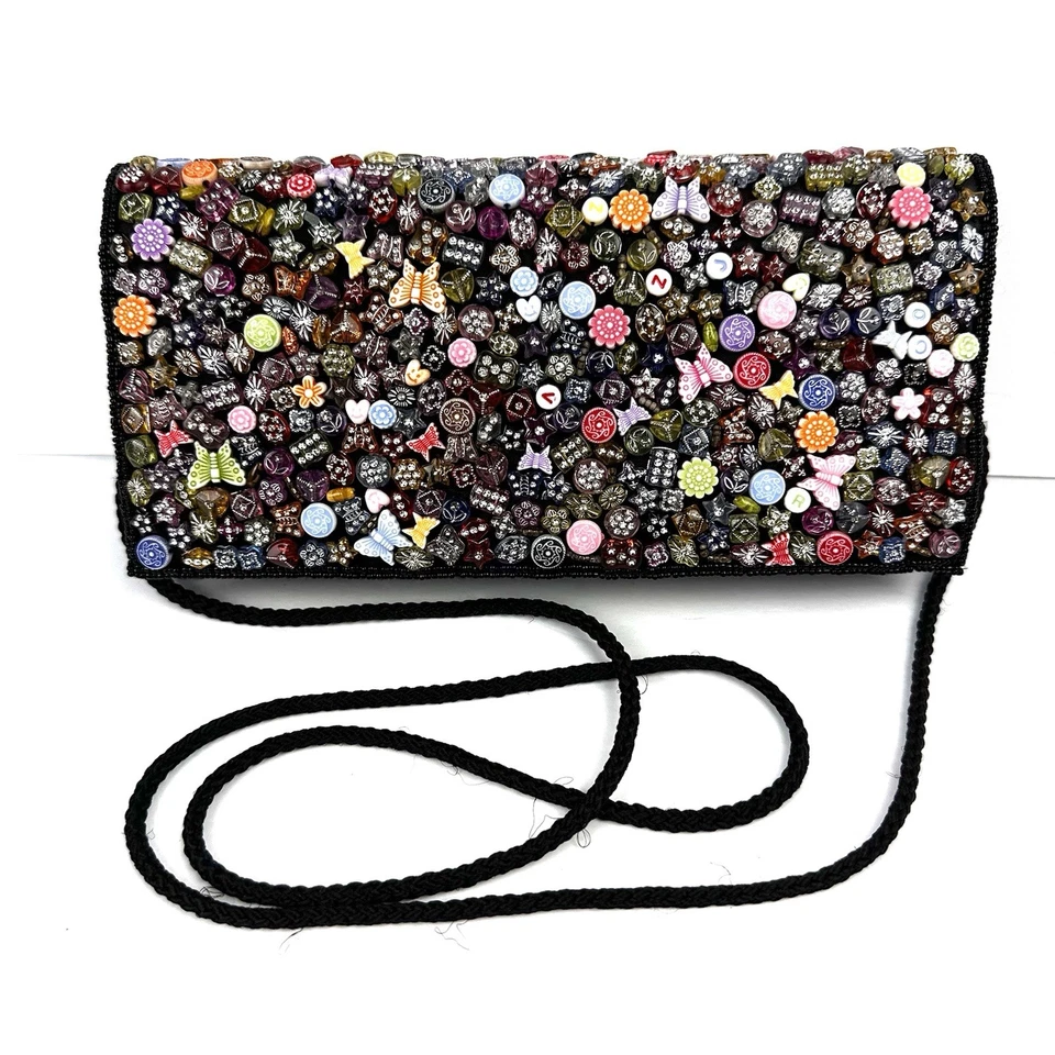 Sasha Beaded Crossbody Bag Black Hard Shell Handbag Purse - Image 1 of 4