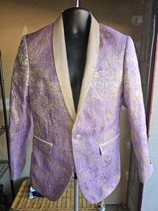 Suslo Couture Blazer  D1501-22# Lavender And Gold Suit Tuxedo Jacket Slim Fit - Picture 1 of 5