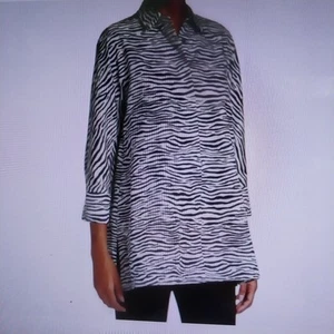 NWT Max Mara Sz 8 Cotton 3/4 Sleeve Buttons Blouse Tunic Zebra Print Black White - Picture 1 of 14
