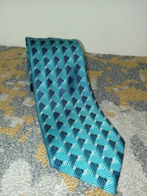 John Bartlett Statements 100% Silk Men’s Tie, Blue Geometric Pattern - Image 1 of 4