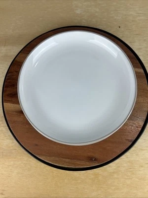 Plato de gres artesanal Corelle de 8 pulgadas blanco con borde gris Foto 1 de 4