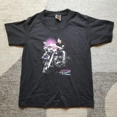 Camisa Elvis Presley Vintage Juventude 10-12 Motocicleta 1992 Anos 90 Infantil Fabricada Nos EUA - Imagem 1 de 4