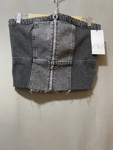 NUEVO CON ETIQUETAS ZARA Mujeres Sin Tirantes Cremallera Frontal Corsé Calado Estilo Denim Top Corto Talla M Gris - Imagen 1 de 14