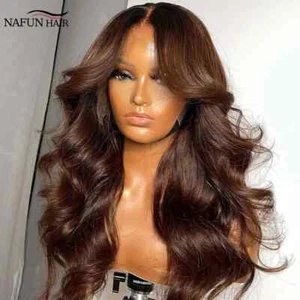 Peluca frontal de encaje transparente marrón chocolate 13X6 onda corporal pelucas de cabello humano marrón - Imagen 1 de 13