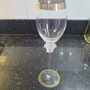 RARE VERSACE MEDUSA GOLD rim Tall Wine Glass Gold Greek Key design 26cm high - Picture 1 of 6
