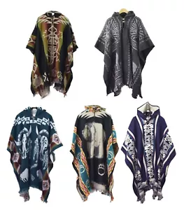 Windproof Alpaca Unisex Hooded Poncho for Men and Women, Import from Ecuador - Picture 1 of 18
