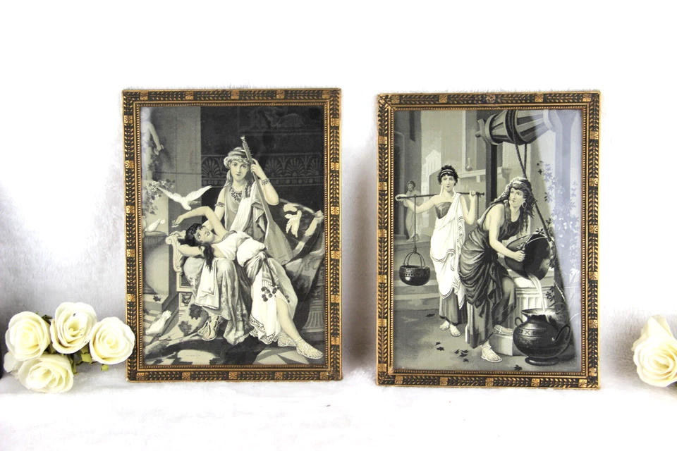 Antiguo PAR Enmarcado Art Deco Bellas Artes Tapiz Oriental Damas Placa de Pared Foto 1 de 4