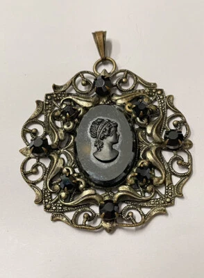 Colgante De Filigrana Camafeo de Ónix Negro , Estrás Negros .réf99850 - Imagen 1 de 4