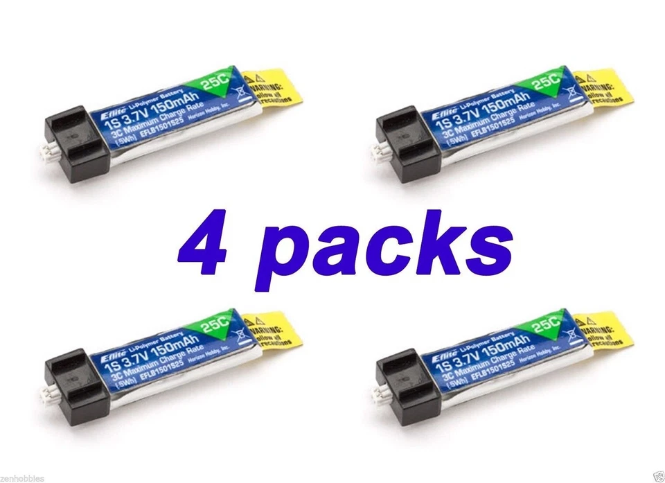 Latest Blade MCX MCX2 4 PACKS 150mAh 1S 3.7V 25C LiPo Battery # EFLB1501S25 - Image 1 of 1
