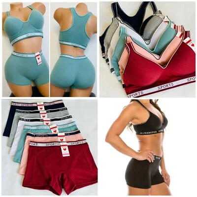 Women's Sports Bra and Panty Boyshort Set Cotton Spandex Comfort Fit Yoga Gym 26 - Image 1 of 4