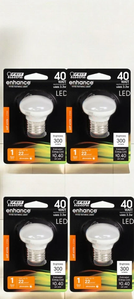 4 Feit Electric LED R14 E26 40W Dimmable Light Bulb Soft White BPR14DM/927CA - Image 1 of 1