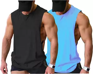 Men Workout Tank Top Gym Bodybuilding Sleeveless Muscle T Shirts Cut off Shirts - Picture 1 of 13