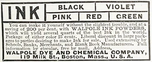 WALPOLE DYE&CHEMICAL CO Ink Powders Boston,Mass.Antique 1888 Victorian Print Ad! - Picture 1 of 3