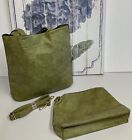 Ladies Faux Leather Fern Green Deep Hand Bag With Strap & Matching Purse