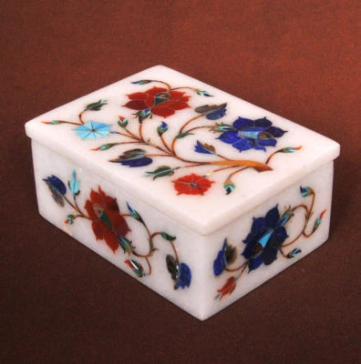 Marble Jewelry Trinket Box Pietra dura Work Inlay Art Handmade Home Decor - Image 1 of 3