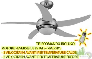 VENTILATORE PALE Ø 130 CM A SOFFITTO ARGENTO TELECOMANDO LAMPADARIO LUCE E27 65W - Foto 1 di 2