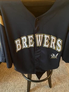 Milwaukee Brewers True Fan Blank Navy Baseball Jersey Mens 2XL - Picture 1 of 5