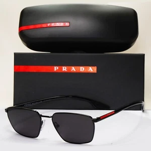 Prada Sunglasses Black Glossy Square Angular Rossa PS52MV VPS 52M 1AB-1O1 54mm - Picture 1 of 12