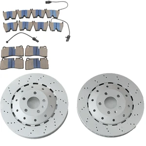 Set of 2 Front Vented Drilled Dimpled Steel Brake Rotors w/ Pads For Audi R8 US - Picture 1 of 10