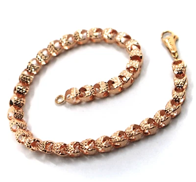 PULSERA ORO ROSA 18K, CORTE DIAMANTE OVALADO REDONDEADO 4mm ENLACE GOTA, 19cm 7.5" Foto 1 de 4