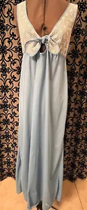 Vintage Beeline Blue Hostess Maxi Dress Floral Lace Overlay Plunging Neckline - Picture 1 of 7