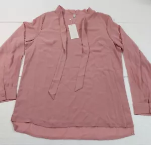 ACEVOG Womens Bow Tie Neck Long/Short Sleeve Casual Office Work Chiffon Blouse L - Picture 1 of 12