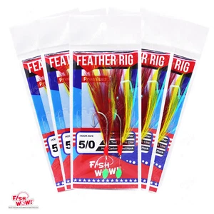 Plataforma de pesca de peces roca tamaño 5/0 2 ganchos pluma bacalao cebo de peces amarillo rojo - Imagen 1 de 2