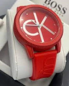 B/NEW RARE Calvin Klein Red Quartz Rubber Strap Choice Of  RED, BLUE, OR BROWN - Picture 1 of 7