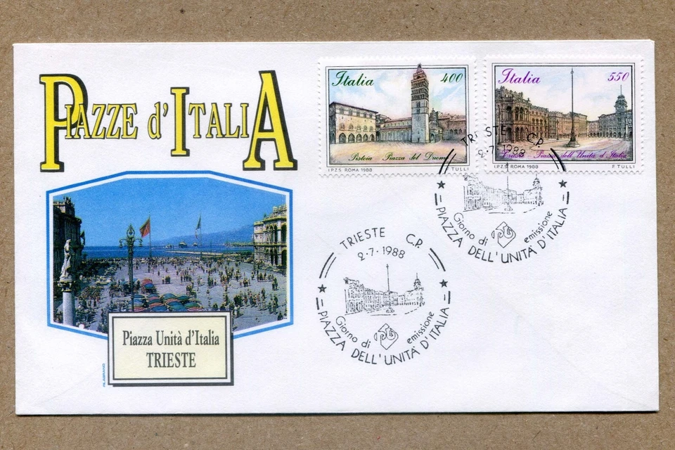 ITALY. 2-7- 1988  ITALIAN PIAZZE. Trieste. First Day Cover Series FDC - Image 1 of 2