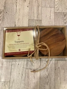 Set of 4 Mini Appetizer Plated Wine Glass Toppers Acacia Wood Brand New BOHO - Picture 1 of 7