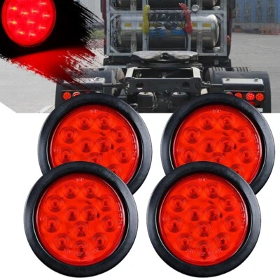 4PCS 4" INCH LED Truck Trailer Stop Turn Tail Brake Lights Waterproof 12LED - Image 1 of 4