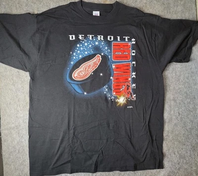 Camiseta preta manga curta masculina hóquei Detroit Red Wings logotipo vintage 7 GG - Imagem 1 de 4