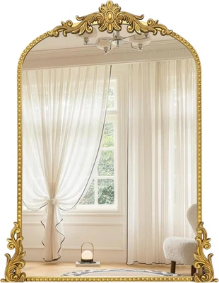 Espejo arqueado dorado vintage, 24’’’X36’’’ antiguo barroco ornamentado espejo de pared decoración con Foto 1 de 4