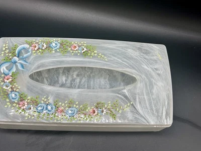 Rare Vintage Mitchell Gould Handpainted Florals Tole Pearl Tissue Holder - Image 1 of 4