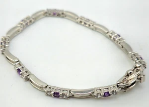 Sterling 925 Tennis Armband lila & klare CZ Steine 7" Silber - Bild 1 von 5