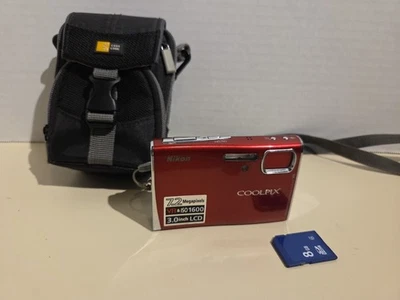 Nikon COOLPIX S50 7.2MP Digital Camera Metallic Red Case 8GB Memory Card Works  - Image 1 of 4