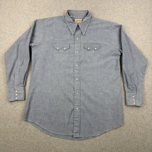 Vintage Dee Cee Shirt Mens 17 35 Chambray 70s Sawtooth Pearl Snap Western USA - Picture 1 of 13