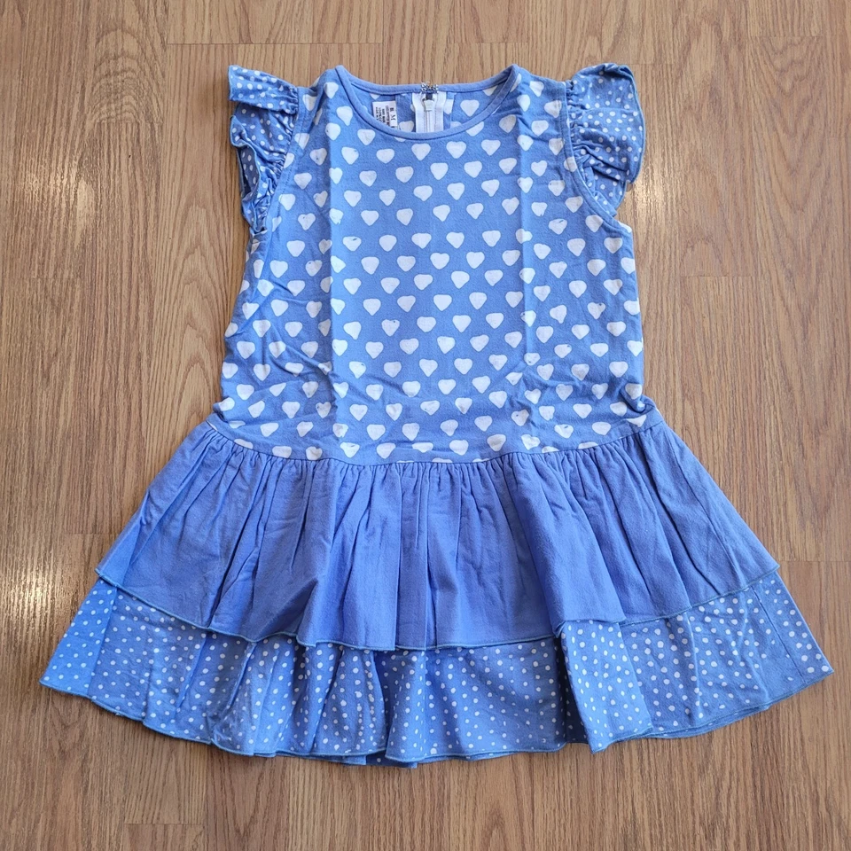 Vestido azul vintage de franela de jengibre azul para niñas pequeñas con corazones talla 5T algodón  Foto 1 de 4