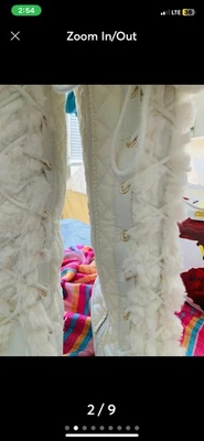 White Fur Lace Up Boots Haidee Sz 7 With With Pompoms - Image 1 of 4