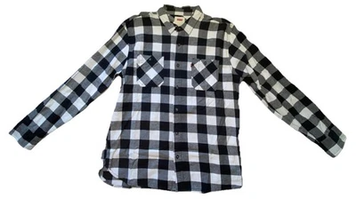 BUENA Camisa Para Hombres L Levis 100% Algodón Franela a Cuadros Blanco y Negro Manga Larga Foto 1 de 4