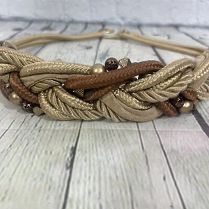 Cottagecore Vintage 80s Pearls Belt Braided Rope Beaded Cream Gold Stretchy 33” - Picture 1 of 11