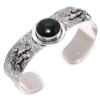 Brazalete único de plata de ley 925 con piedras preciosas étnicas de ónix negro s885 Foto 1 de 4
