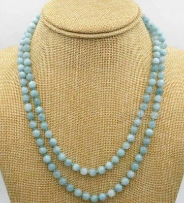 Genuino Natural 8mm Azul Brasil Aguamarina Redonda Gemas Cuentas Joyería Collar 36" Foto 1 de 3