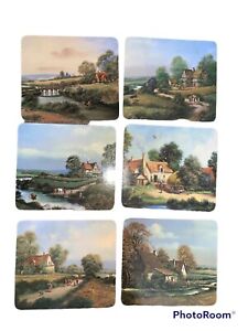 Set of 6 Vintage Victorian English Country Countryside Placemats Cork Back