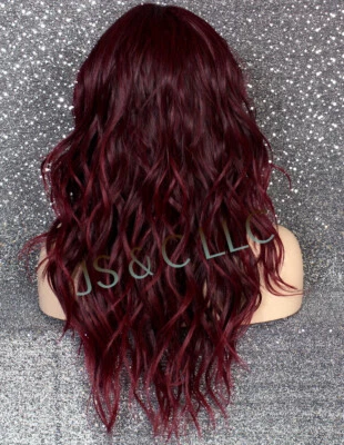 Peluca frontal de encaje completo mezcla cabello humano playa ondulada borgoña calor OK ORM T1B-425 Foto 1 de 4